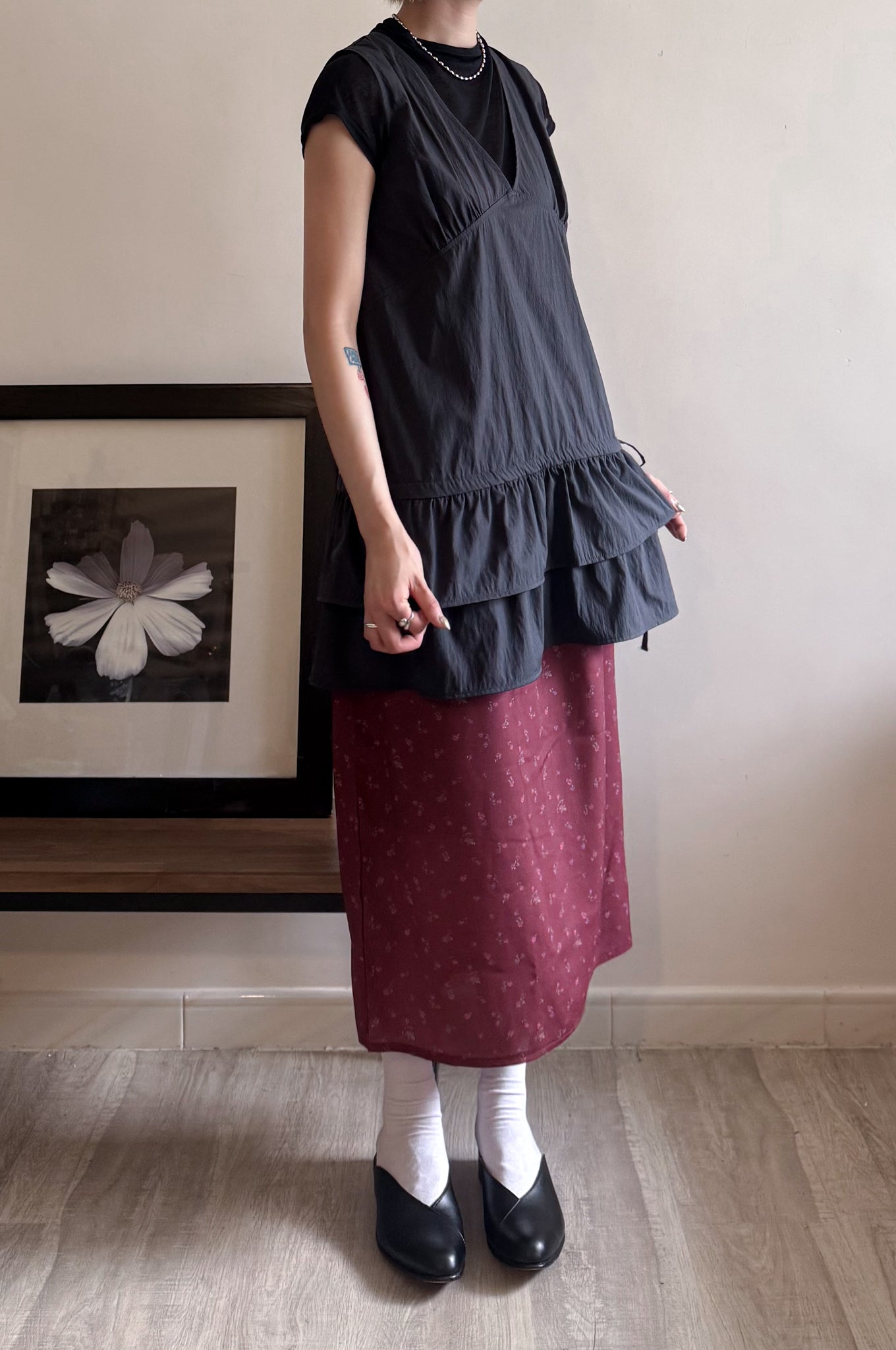 summer sale- floral satin skirt (wine)