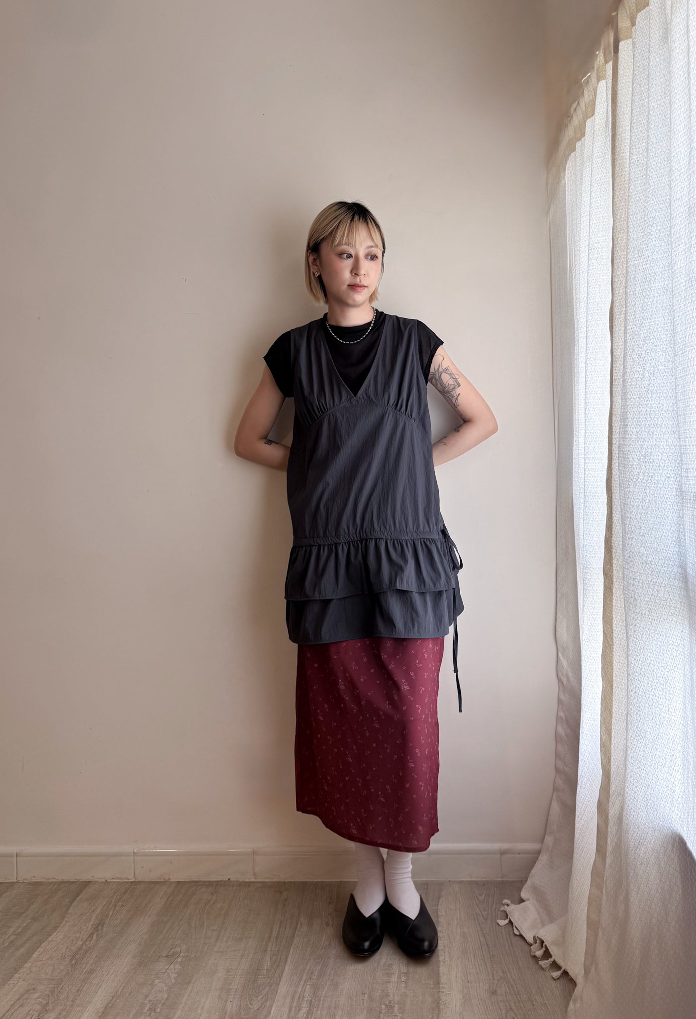 summer sale- floral satin skirt (wine)