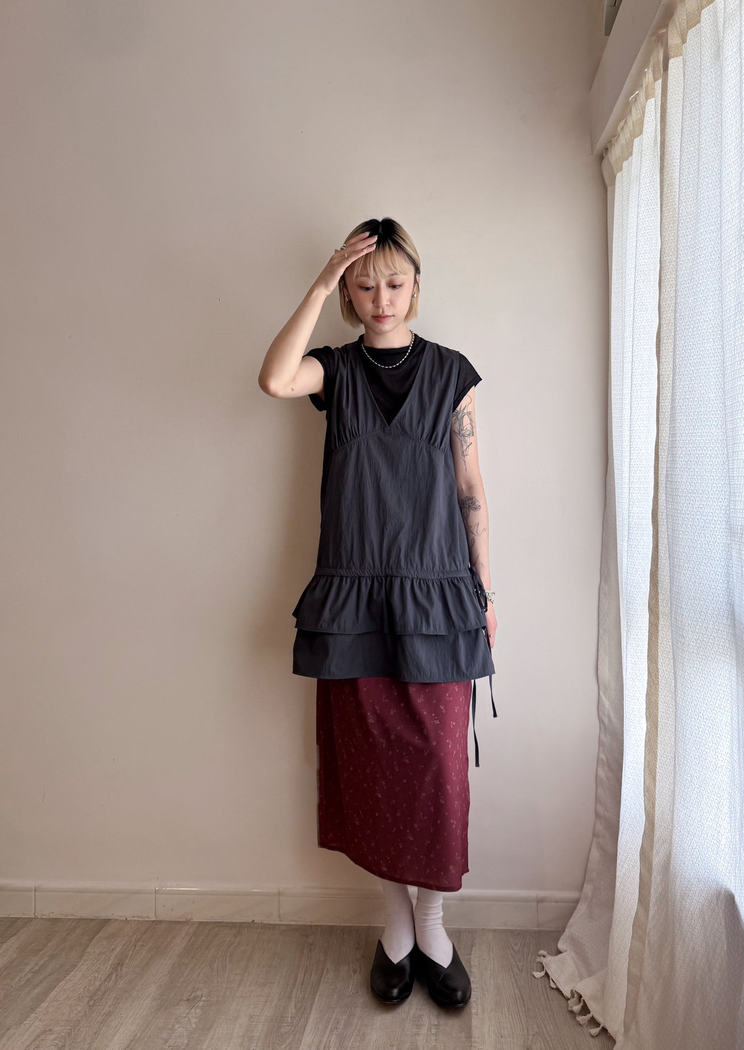 summer sale- floral satin skirt (wine)