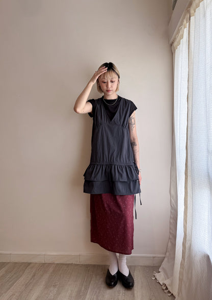 summer sale- floral satin skirt (wine)