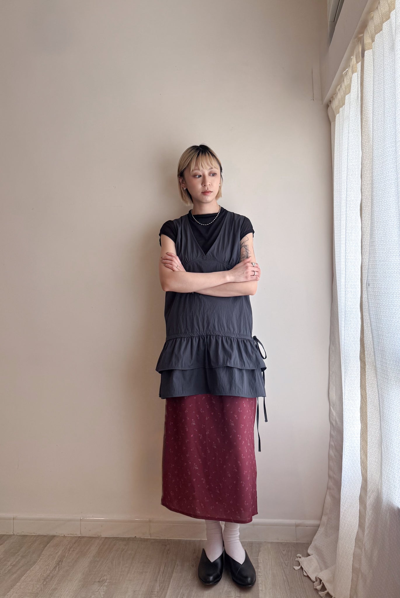 summer sale- floral satin skirt (wine)