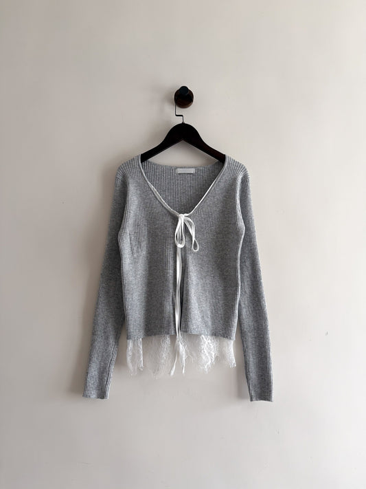 lace knit cardigan(grey/ivory/black)