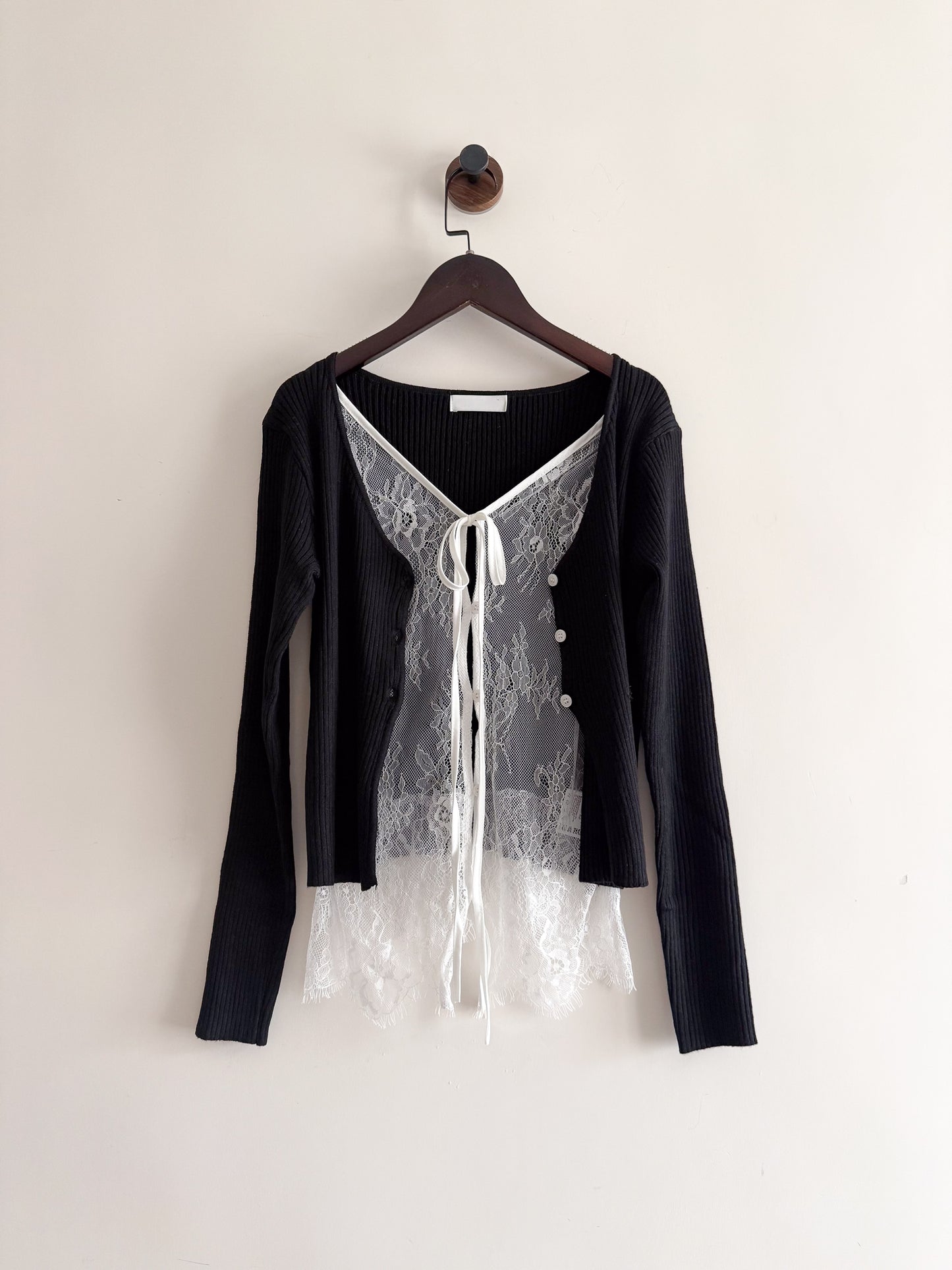 SALE-lace knit cardigan(grey/ivory/black)現貨