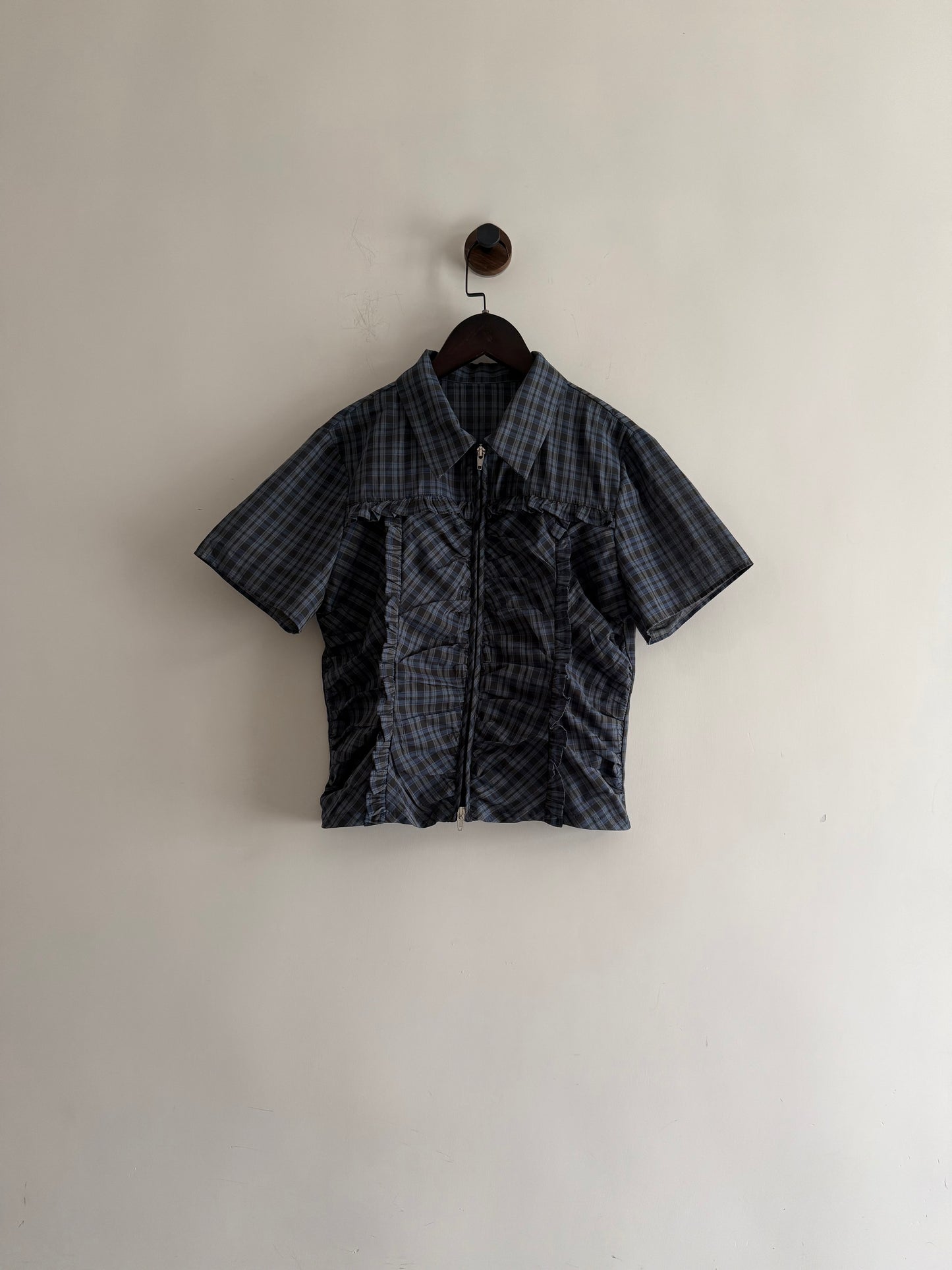 checker zipped shirt(navy/grey)