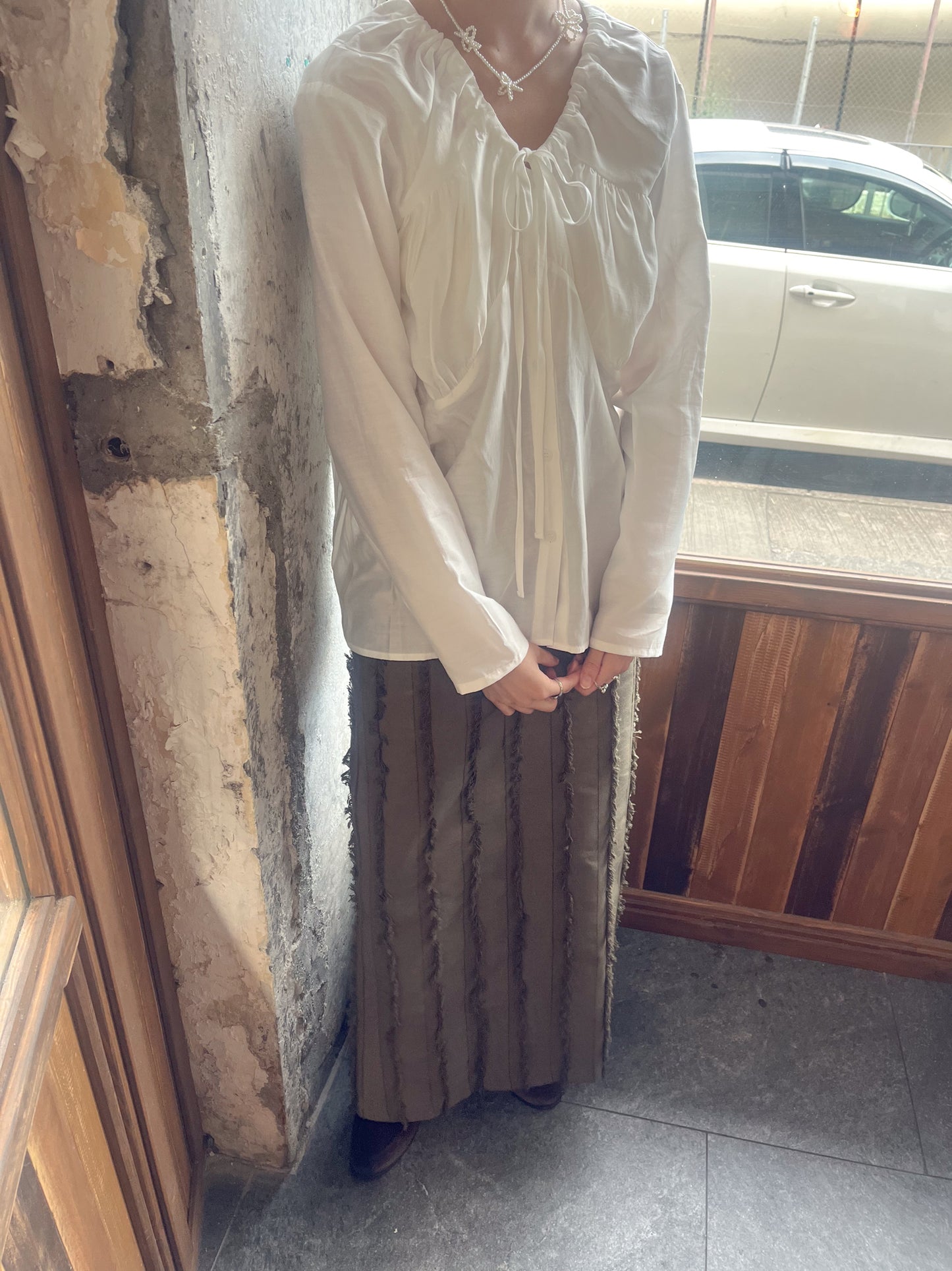 (sale)ballet blouse(white/brown)