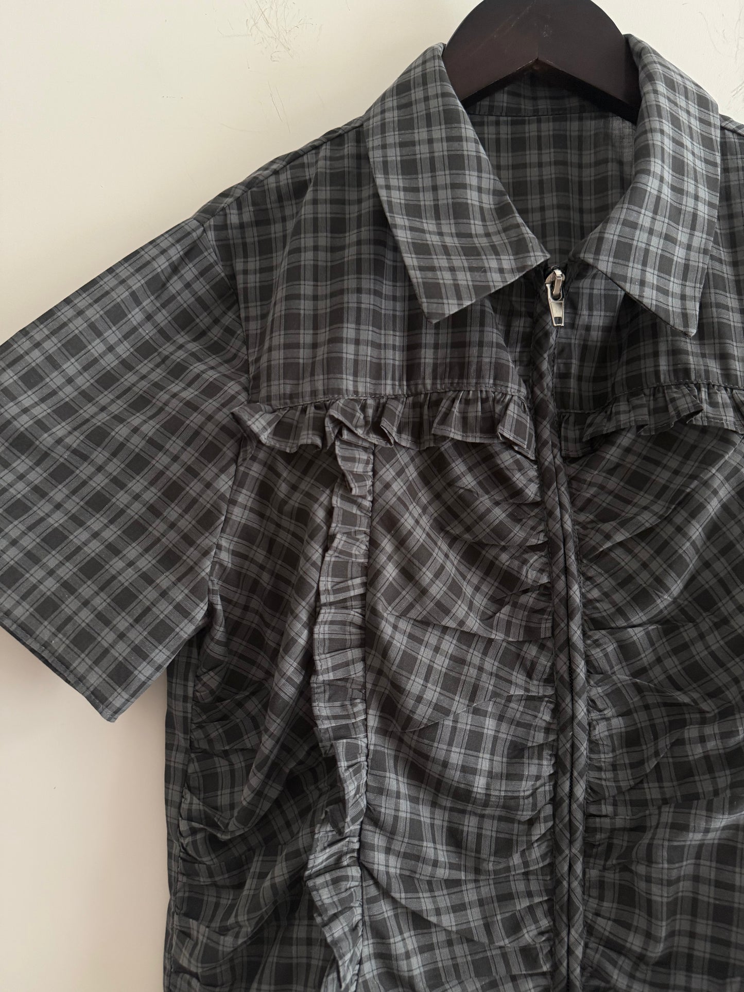 checker zipped shirt(navy/grey)