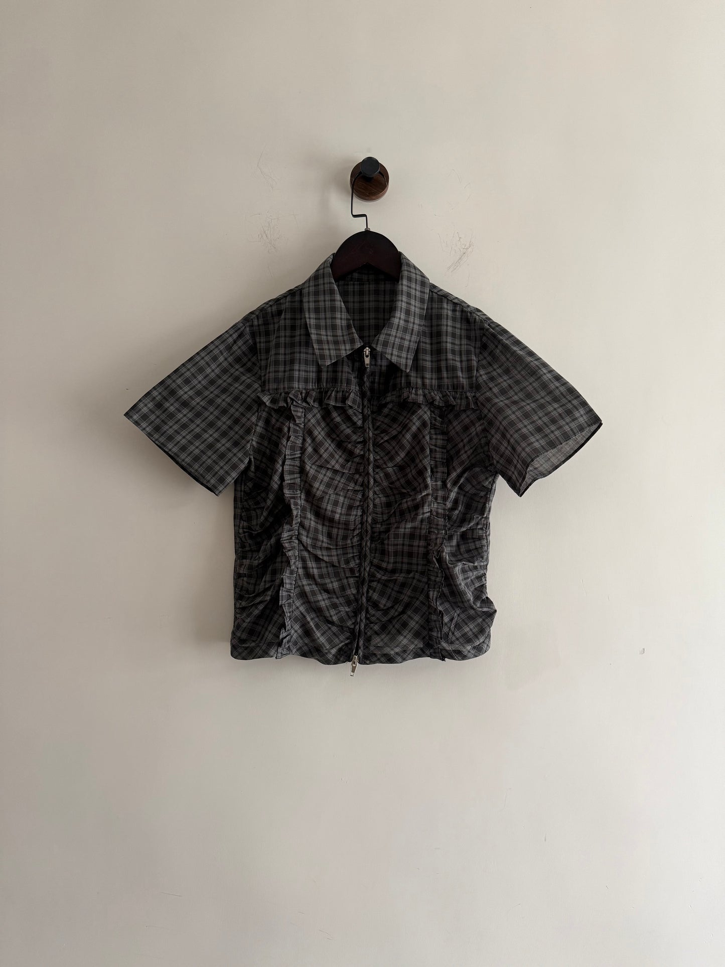 checker zipped shirt(navy/grey)