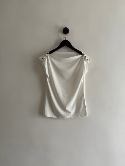 button off shoulder tee(grey/ivory)