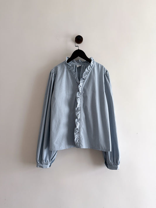 ruffle striped blouse (blue) 現貨