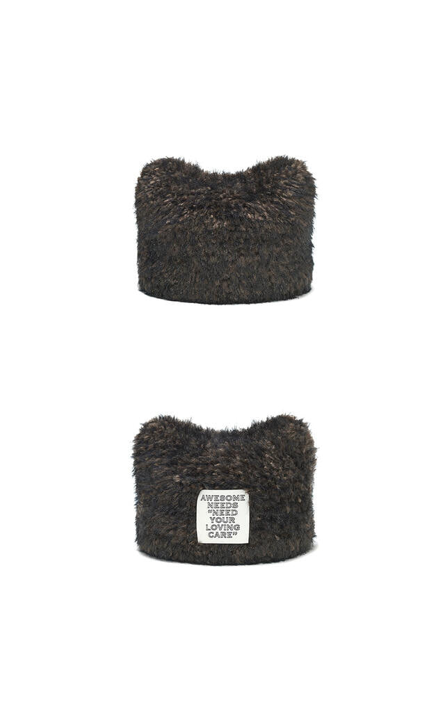 韓國代購：AWESOME NEEDS HANDICRAFT KNIT CAT HAT(GREIGE/BLACK) <限時新貨9折優惠1/12 10PM截單>
