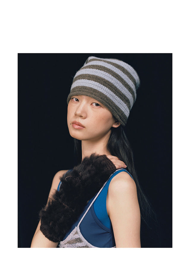 韓國代購：AWESOME NEEDS OVER FIT KNIT HAT (STRIPE BLUE/SRTIPE CHARCOAL) <限時新貨9折優惠1/12 10PM截單>