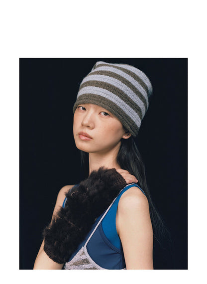 韓國代購：AWESOME NEEDS OVER FIT KNIT HAT (STRIPE BLUE/SRTIPE CHARCOAL) <限時新貨9折優惠1/12 10PM截單>
