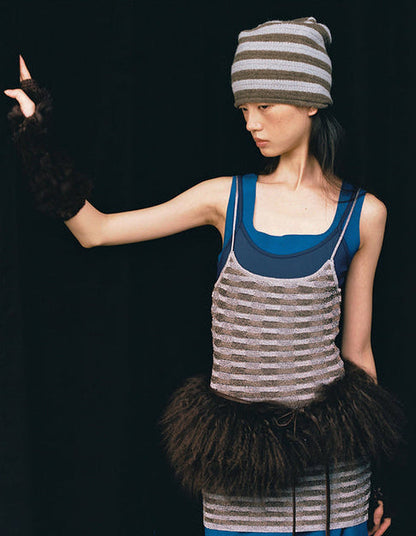 韓國代購：AWESOME NEEDS OVER FIT KNIT HAT (STRIPE BLUE/SRTIPE CHARCOAL) <限時新貨9折優惠1/12 10PM截單>