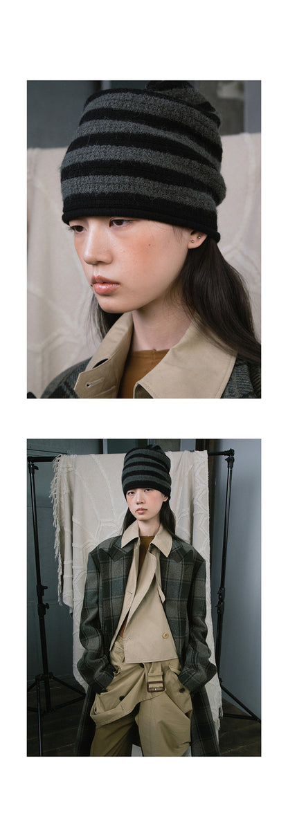 韓國代購：AWESOME NEEDS OVER FIT KNIT HAT (STRIPE BLUE/SRTIPE CHARCOAL) <限時新貨9折優惠1/12 10PM截單>