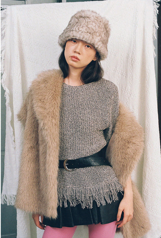 韓國代購：AWESOME NEEDS FUR LAMPSHADE HAT (CRUSH BEIGE/CRUSH BROWN) <限時新貨9折優惠1/12 10PM截單>