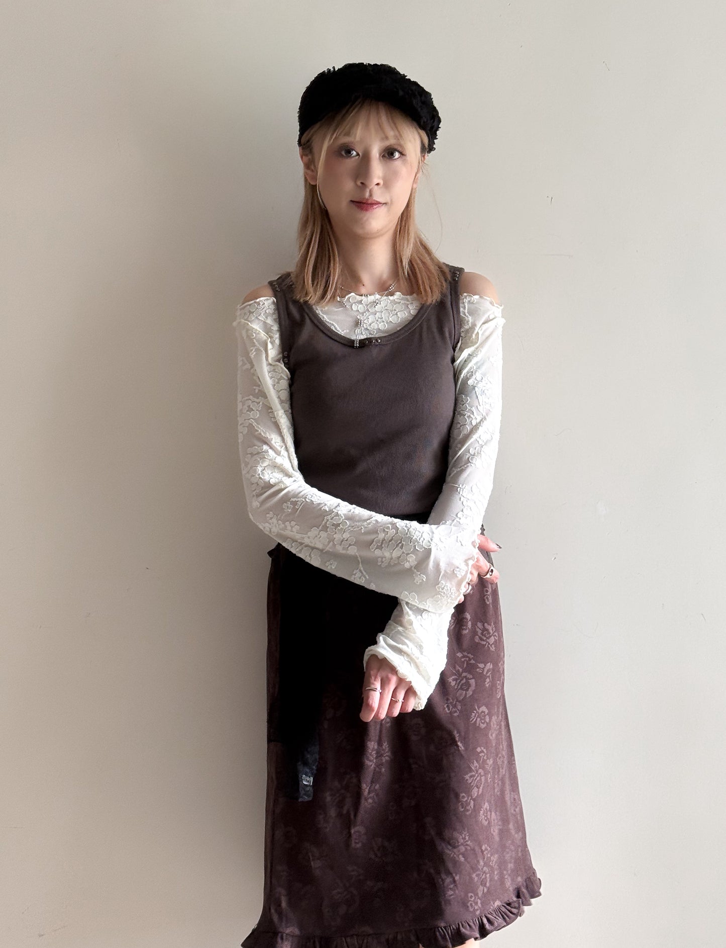 fafa off shoulder top (ivory/brown)