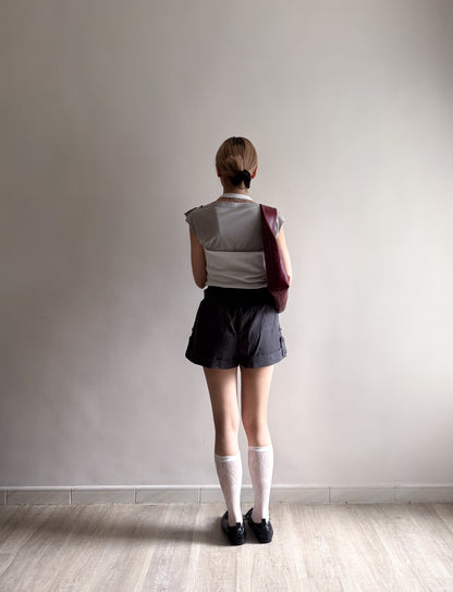 button off shoulder tee(grey/ivory)