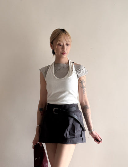 button off shoulder tee(grey/ivory)