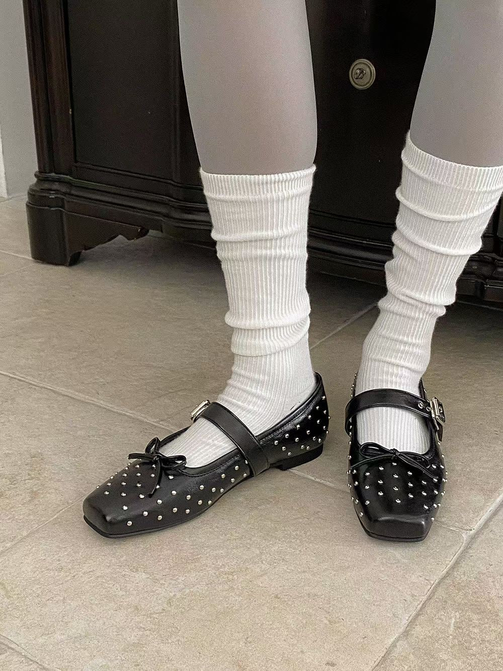 ribbon mary jane shoes(black/grey)(230-250) (PRE-ORDER)