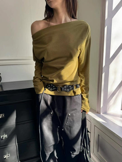 off shoulder top(khaki/black)