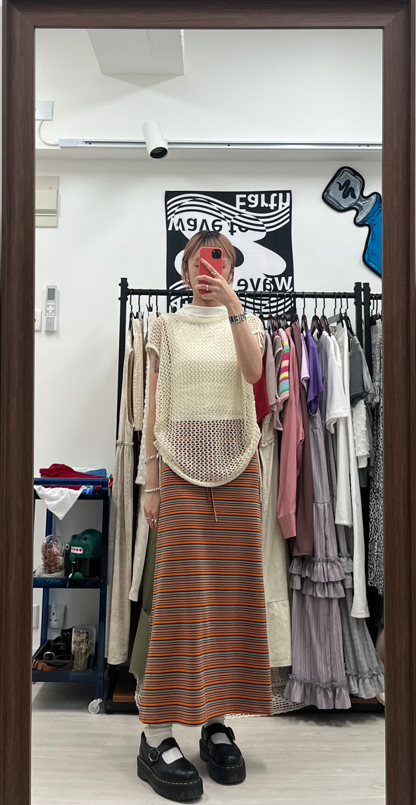 (現貨)striped long skirt(orange)