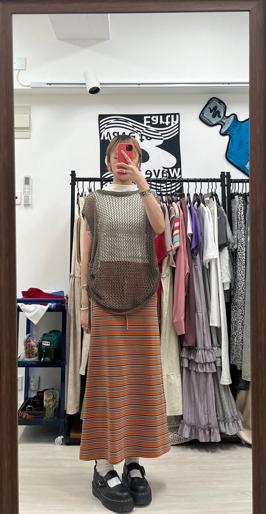 (現貨)striped long skirt(orange)