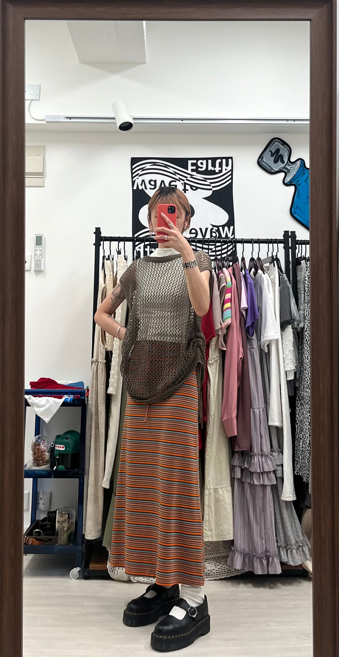 (現貨)striped long skirt(orange)