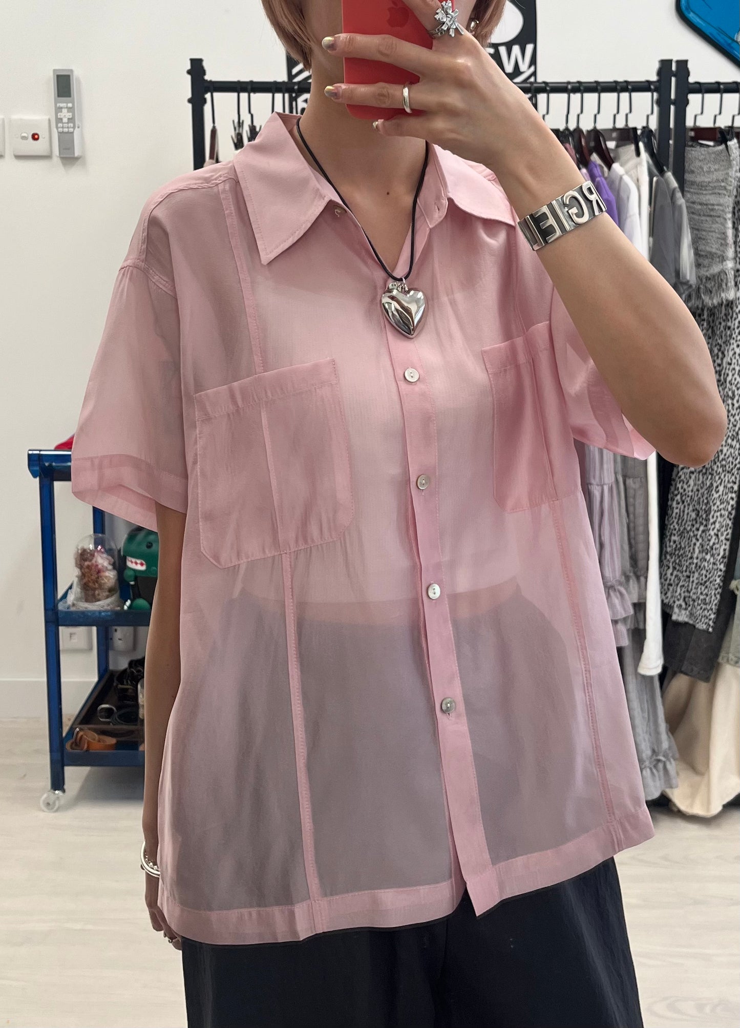 (sale) see through shirt-pink