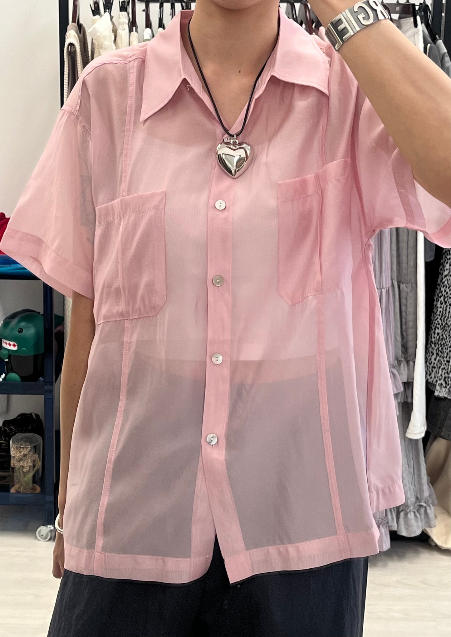 (sale) see through shirt-pink