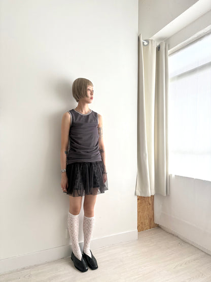 sheer mini skirt(black/grey dots) 灰色現貨