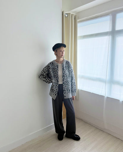 leopard cardigan(grey) 現貨
