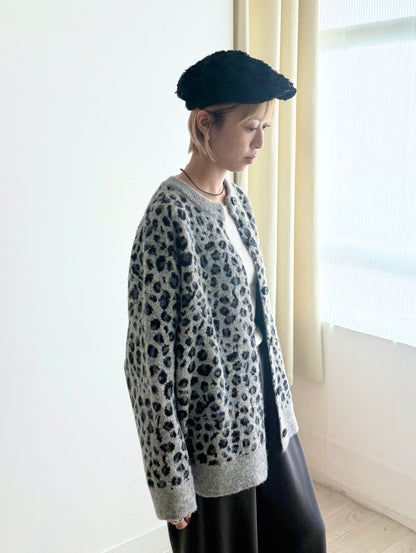 leopard cardigan(grey) 現貨