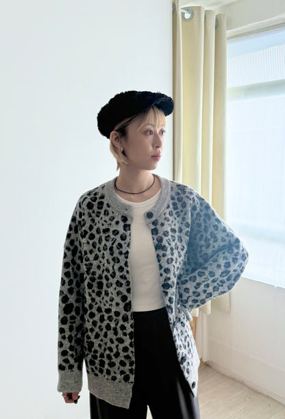 leopard cardigan(grey) 現貨