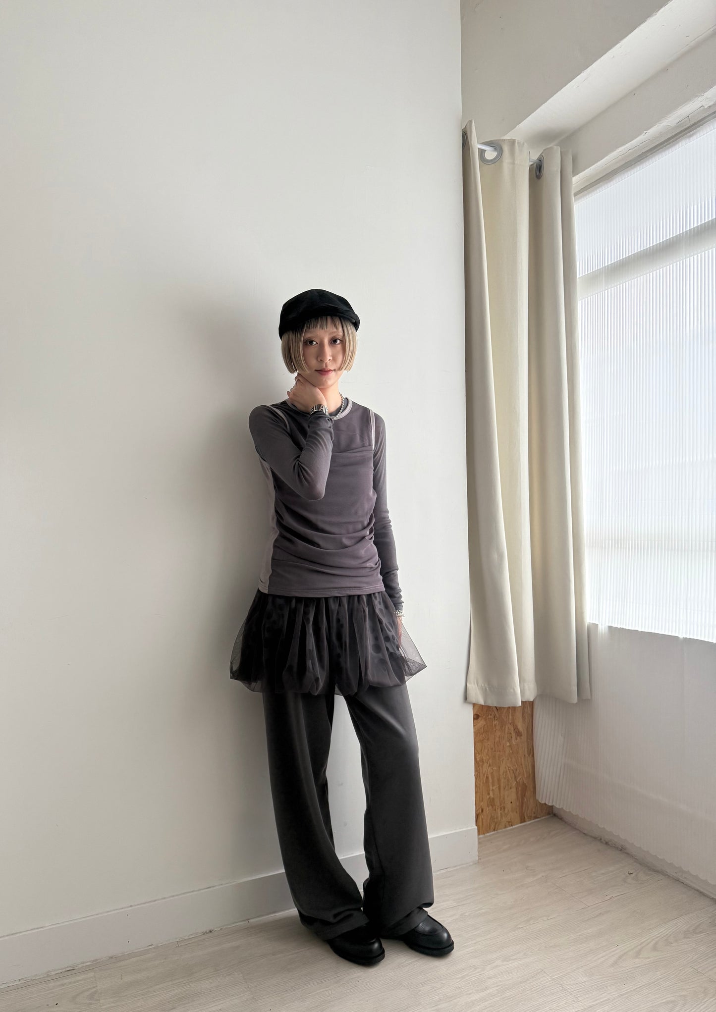 sheer mini skirt(black/grey dots) 灰色現貨