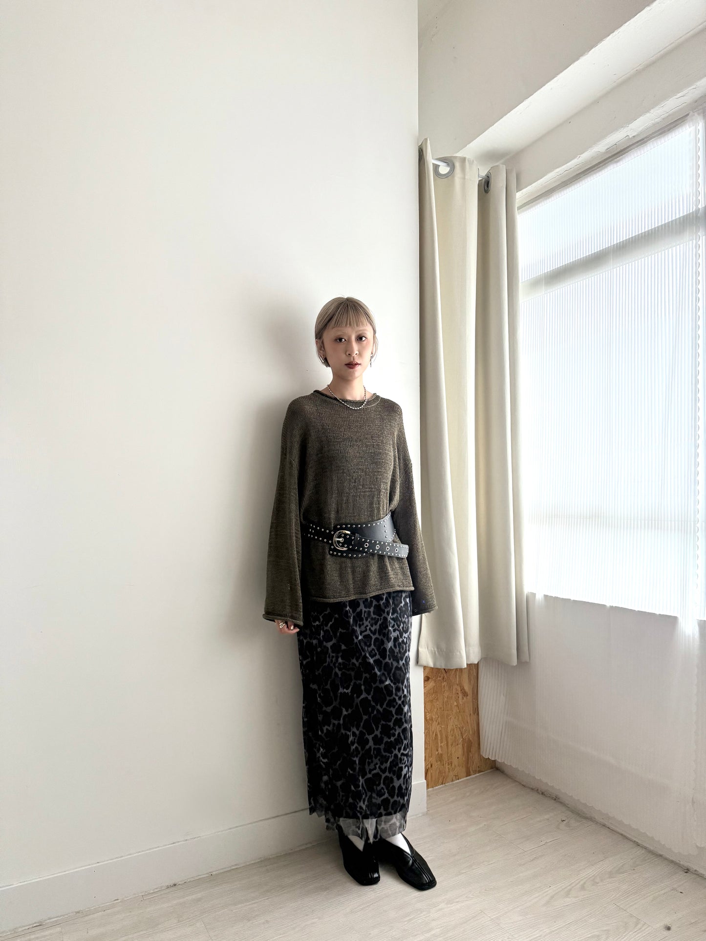 leopard sheer skirt(grey/brown)