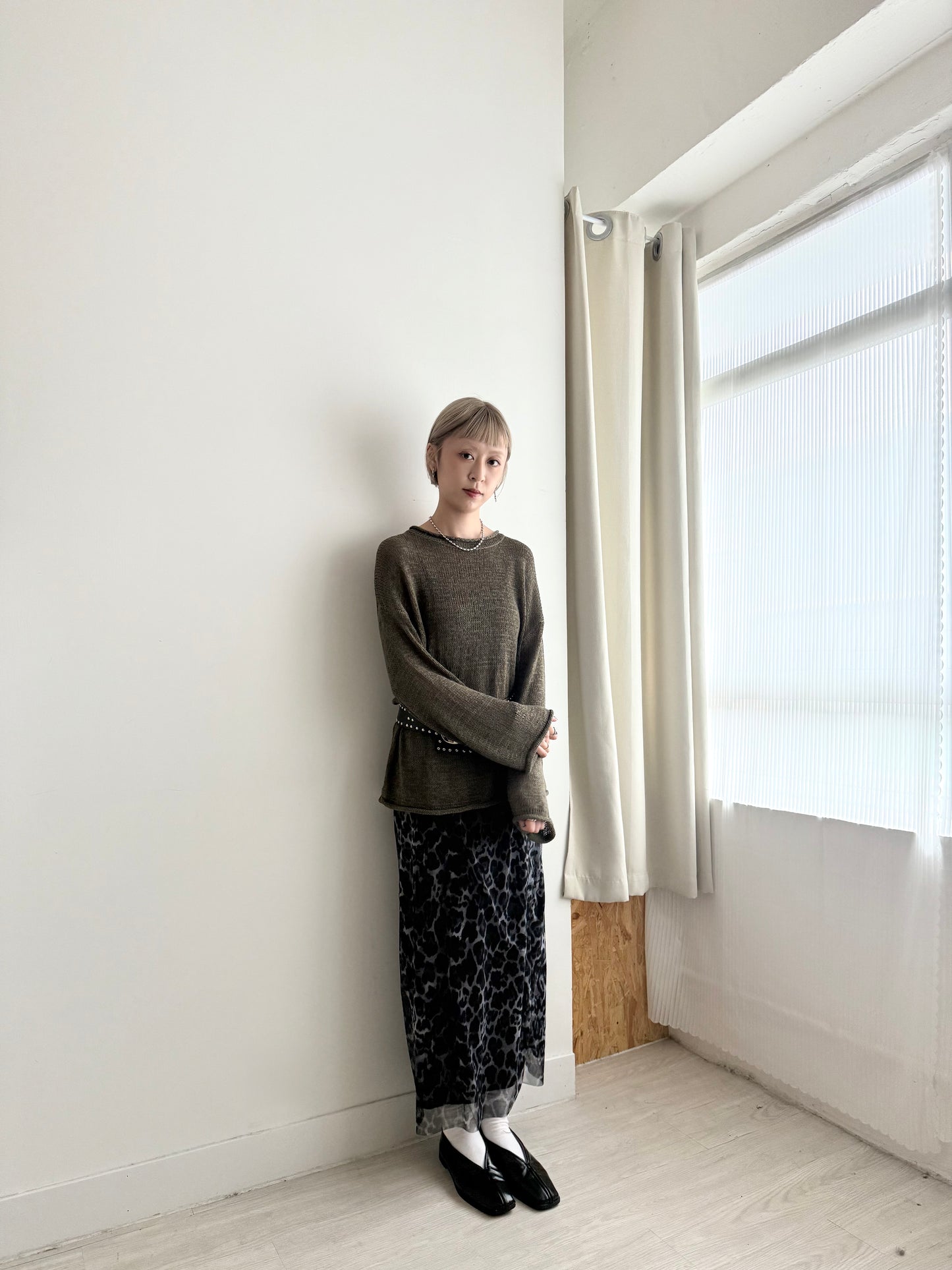 leopard sheer skirt(grey/brown)
