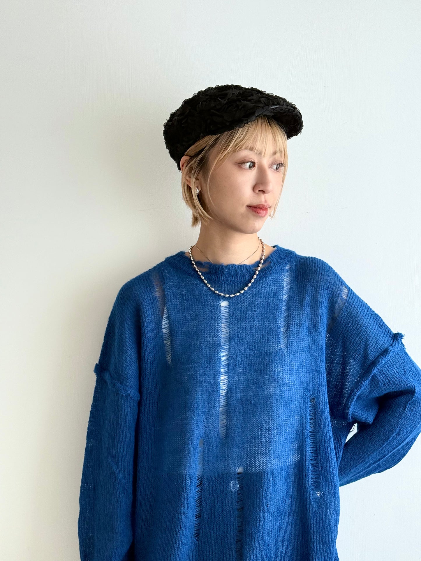 damaged knit top(blue/green)現貨