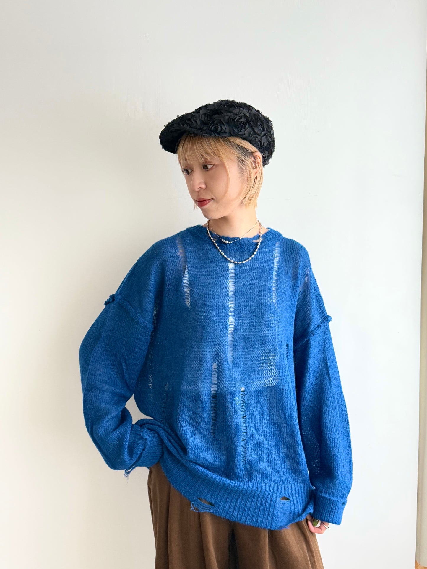 damaged knit top(blue/green)現貨