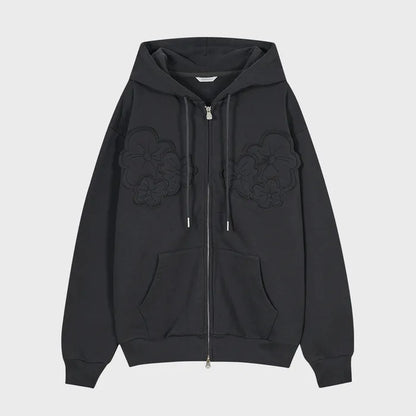 （韓國代購）typeservice flower applique zip hoodie(charcoal)