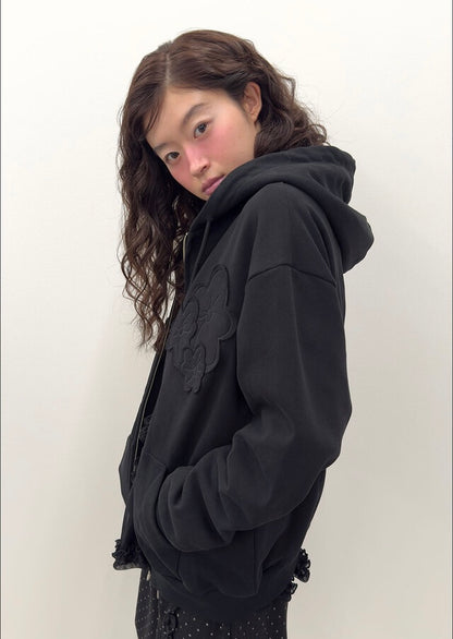 （韓國代購）typeservice flower applique zip hoodie(black)