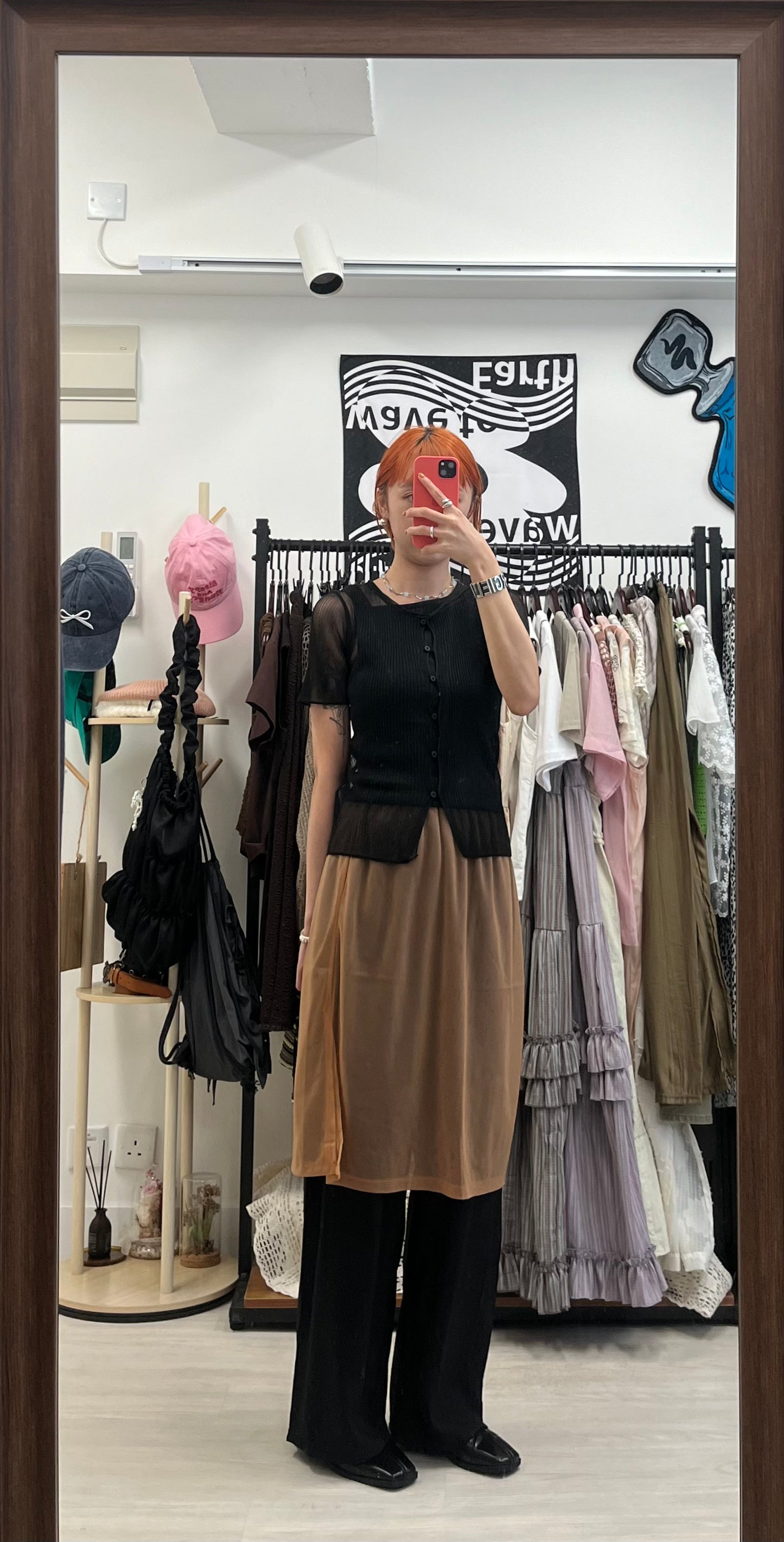 (現貨)sheer skirt(orange/grey)