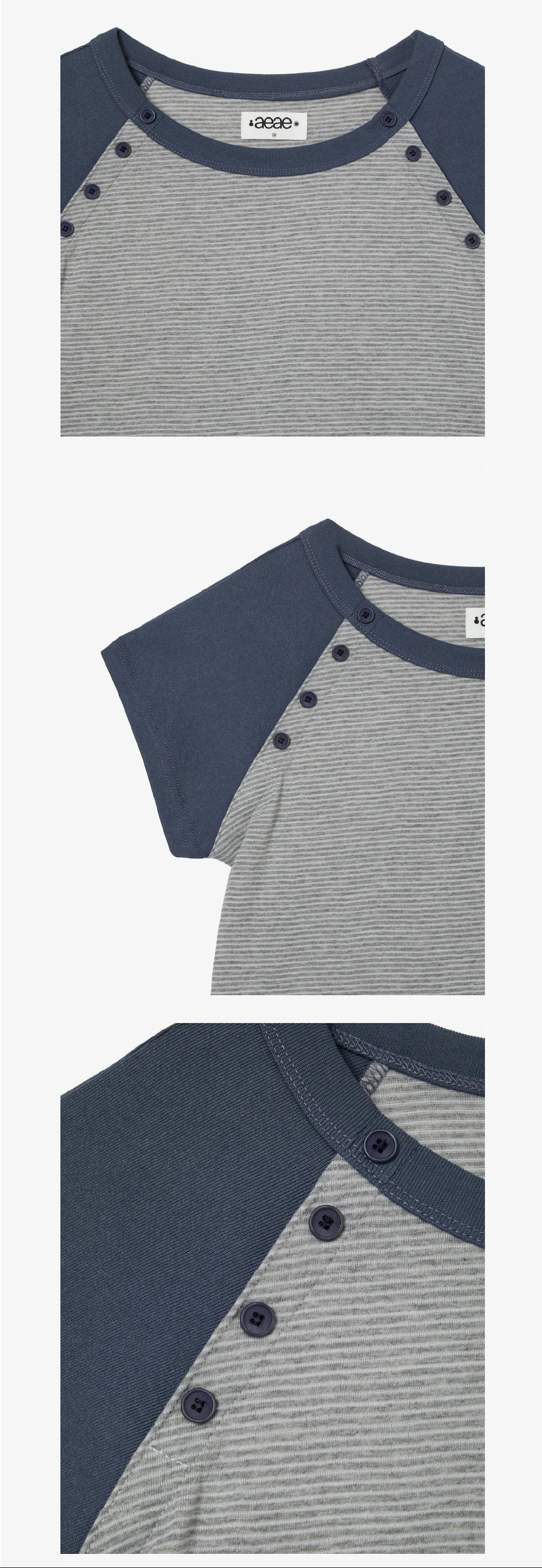 （韓國代購）AEAE stripe button raglan tee (grey/purple)