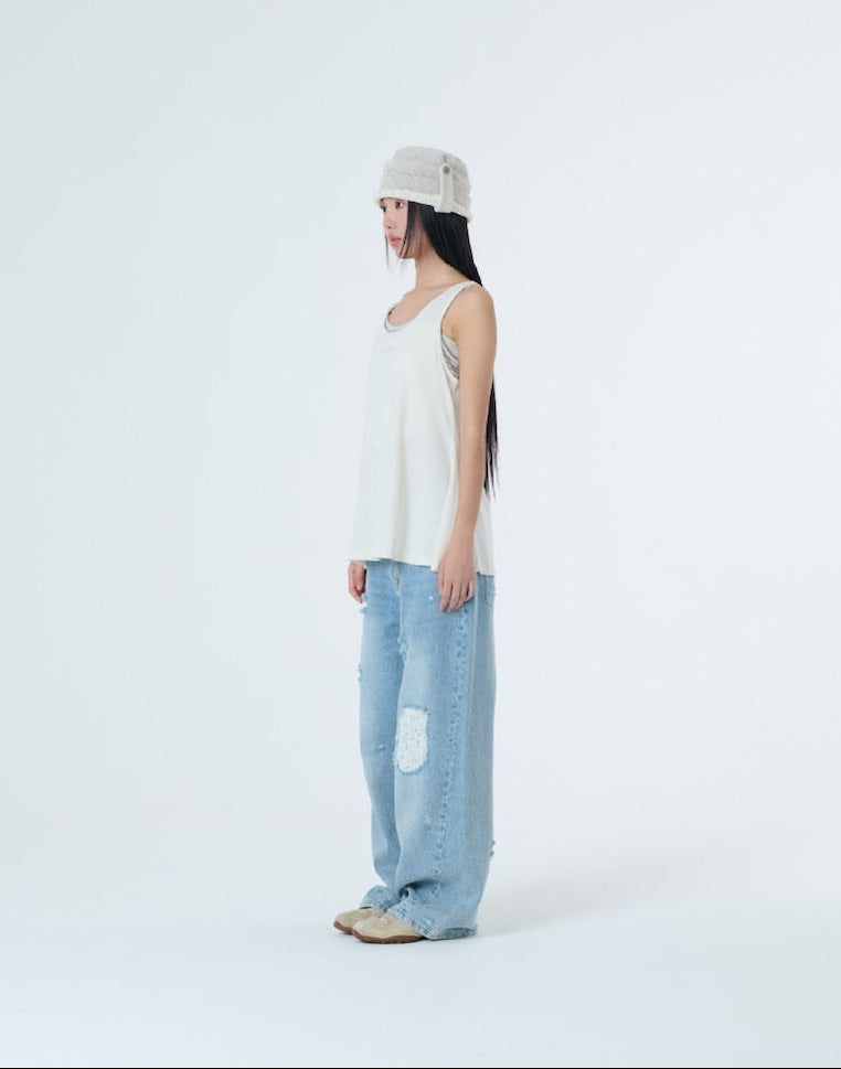（韓國代購）AEAE stripe layered sleeveless (ivory/ash)