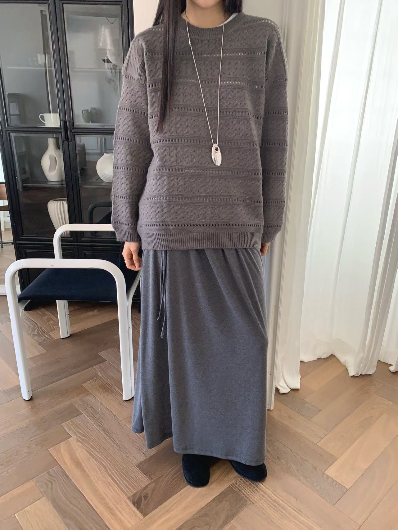 knit pullover with beanie (PRE-ORDER)