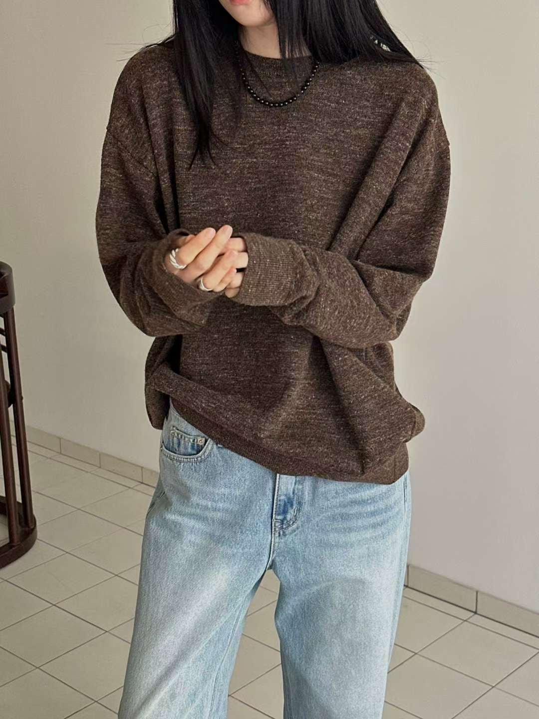 wool knit top (charocal/brown) 現貨