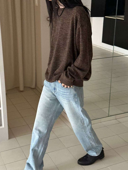 wool knit top (charocal/brown) 現貨