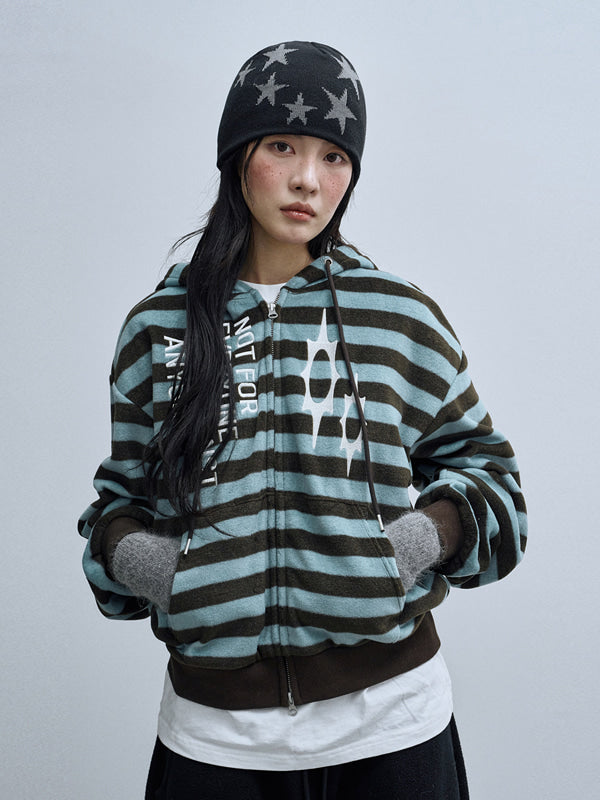 (韓國代購) LSC LOGO STRIPE FLEECE 2-WAY HOODIE ZIP-UP (SKYBLUE)