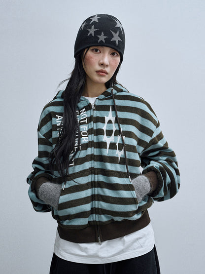 (韓國代購) LSC LOGO STRIPE FLEECE 2-WAY HOODIE ZIP-UP (SKYBLUE)