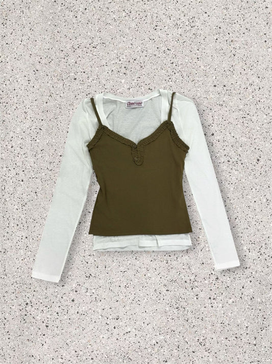 (PRE-ORDER) button strap top (khaki/cream/black)