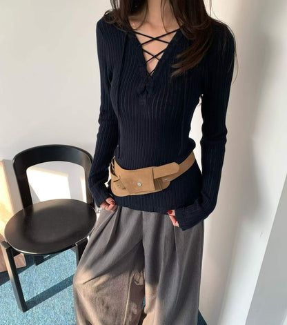 v neck slim top (blue/black/grey/white)